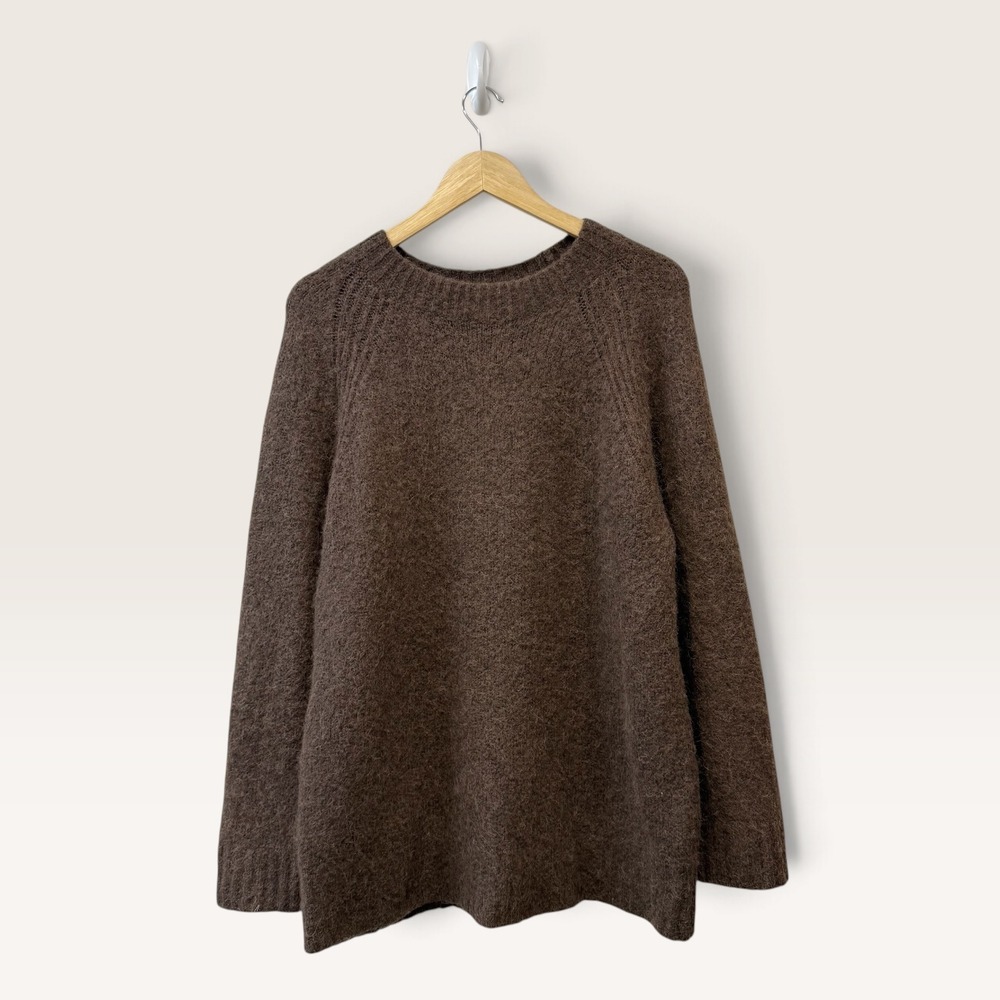 Everlane Alpaca Crewneck Sweater Brown Wool Blend Fuzzy Knit Size L